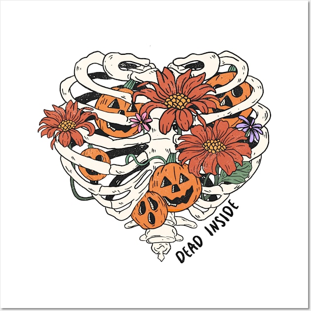 Halloween Skeleton Costume, Floral, Pumpkin, Light Colors, Funny Wall Art by PorcupineTees